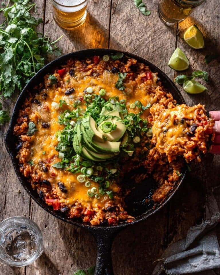 One Skillet Cheesy Salsa Chicken Rice Bake Recipe