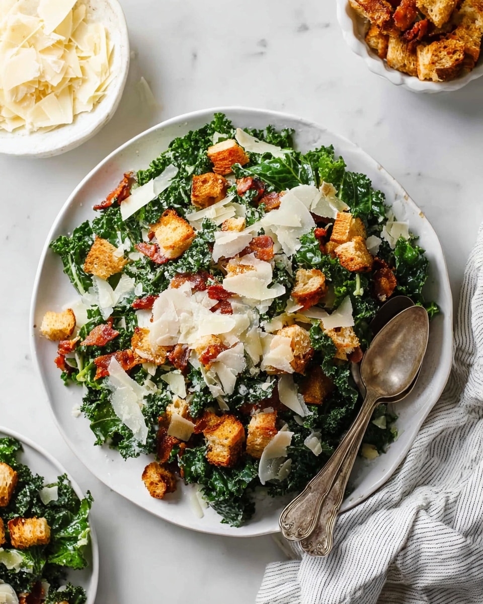 Kale Caesar Salad with Bacon Croutons and Parmesan Recipe