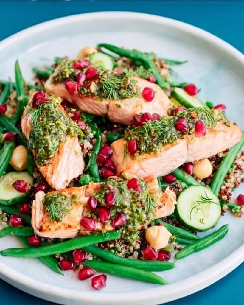 Coriander Salmon with Curried Quinoa & Pomegranate Recipe