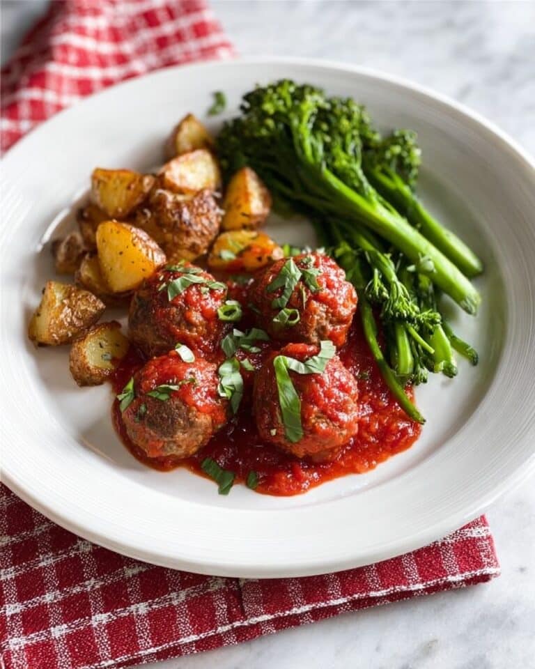 Baked Turkey Meatballs with Broccoli and Crispy Potatoes Recipe