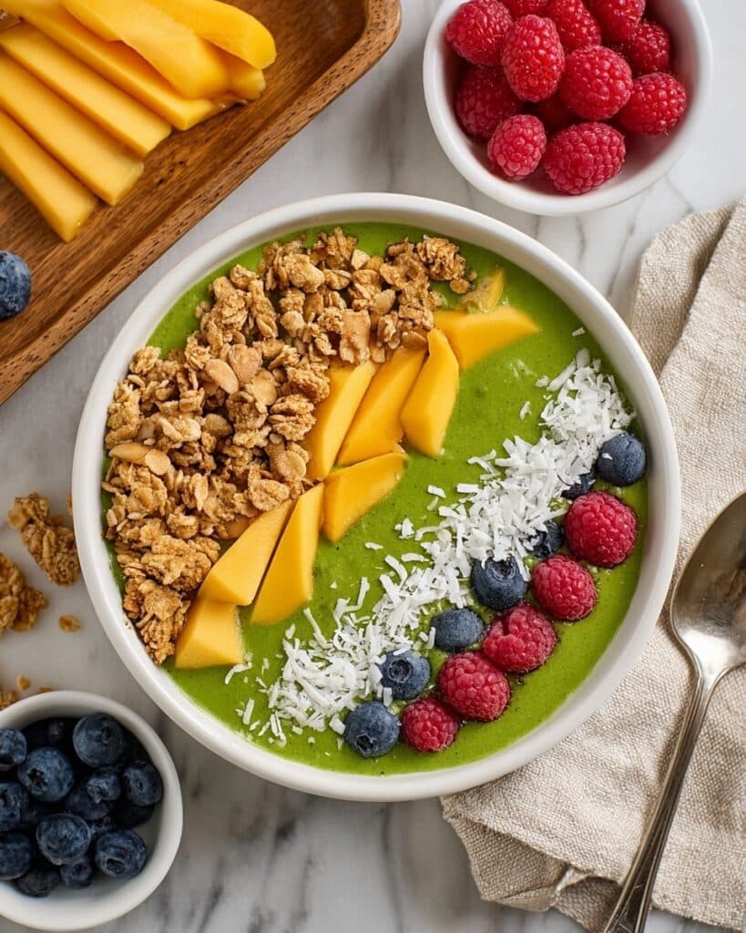 Creamy Green Smoothie Bowl with Mango, Berries, and Granola Recipe