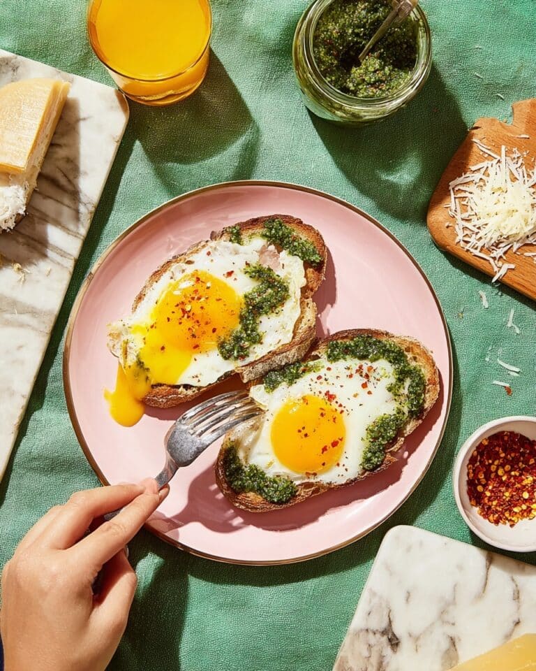 Pesto Eggs on Toast with Crushed Red Pepper Recipe