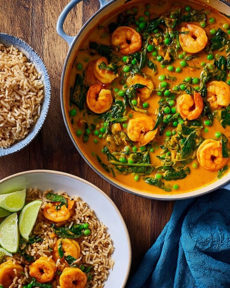 Prawn, Pea & Spinach Coconut Curry with Microwave Quinoa Rice Recipe