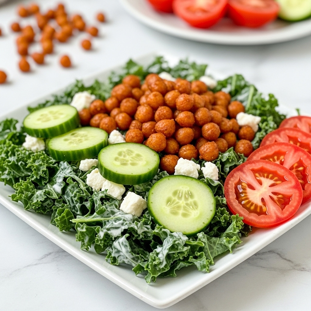Roasted Chickpea Kale Salad with Tzatziki Dressing Recipe