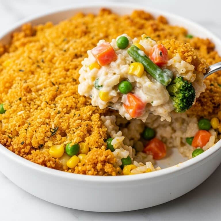 Creamy Vegetable Rice Casserole with Cheddar and Ritz Cracker Topping Recipe