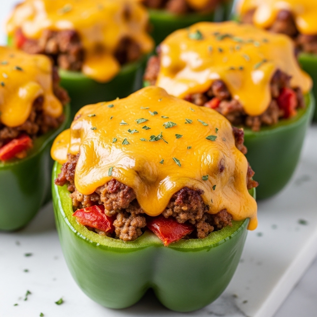 Stuffed Bell Peppers with Savory Meat, Rice, and Cheddar Recipe