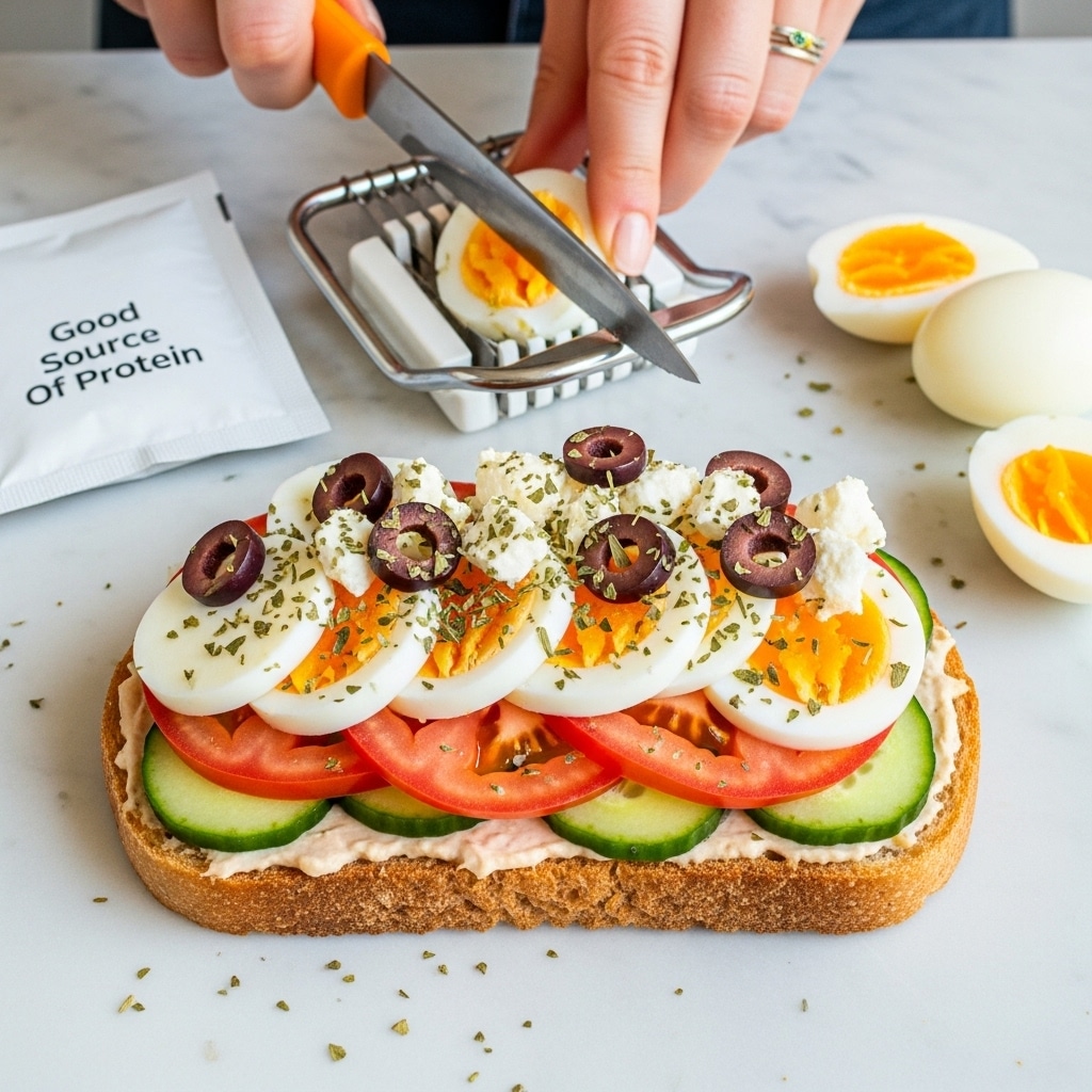 Greek Toast with Hard-Cooked Egg, Feta, and Mediterranean Flavors Recipe