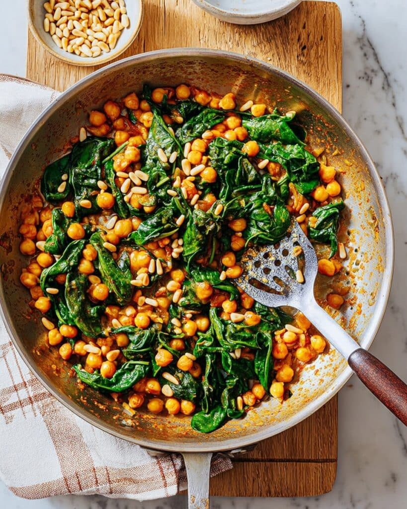 Spinach with Chickpeas, Pine Nuts & Raisins Recipe