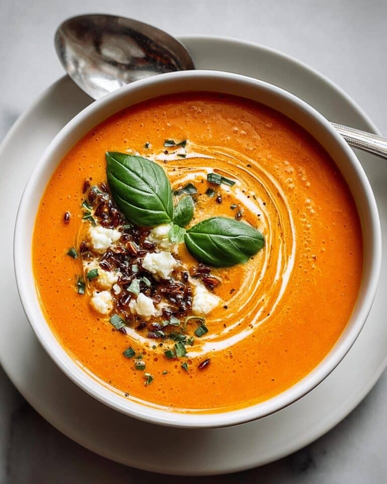 Creamy Roasted Red Pepper Soup with Feta, Basil, and Pumpkin Seeds Recipe