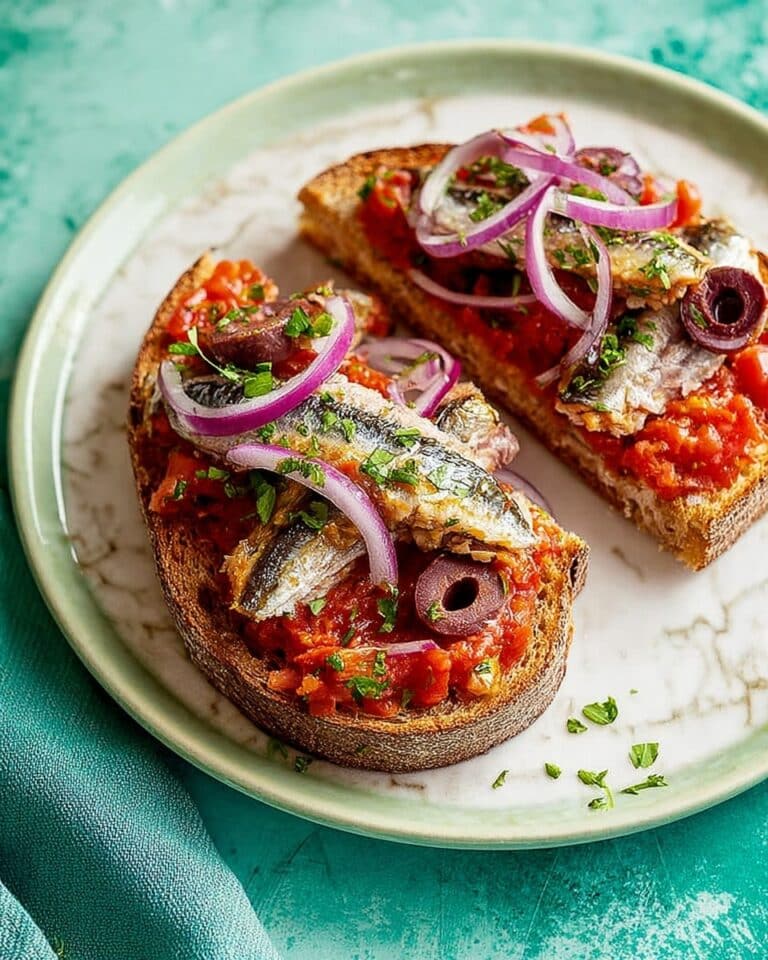 Sardines on Toast with Tomato, Red Onion, and Olives Recipe