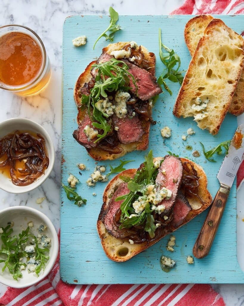 Steak Sarnies with Sticky Onions and Blue Cheese Recipe