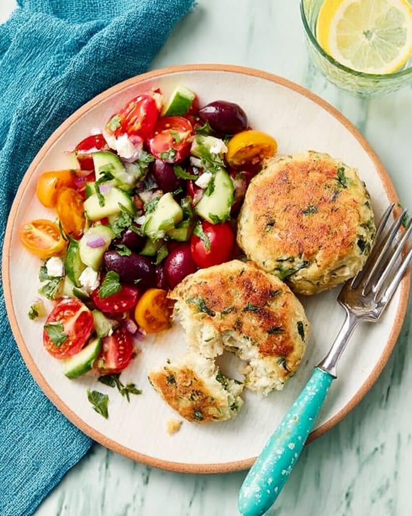 Feta Cakes with Greek Salad Recipe