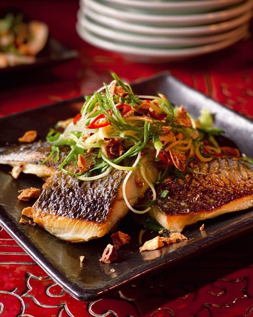 Sea Bass with Sizzled Ginger, Chilli & Spring Onions Recipe