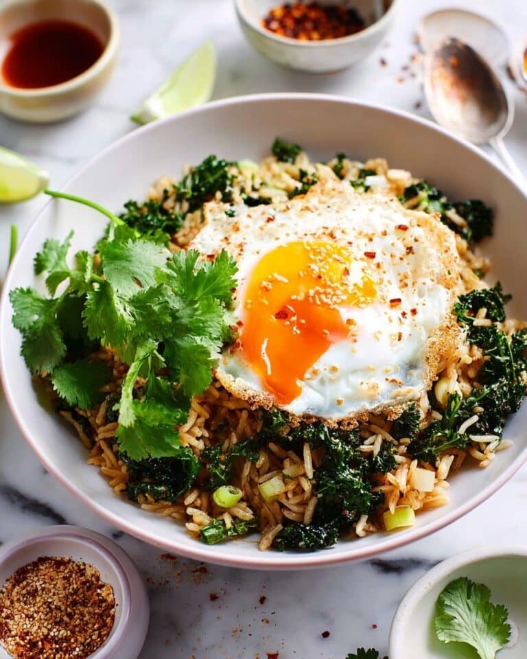 Kale & Kimchi Fried Rice with Crispy Eggs Recipe