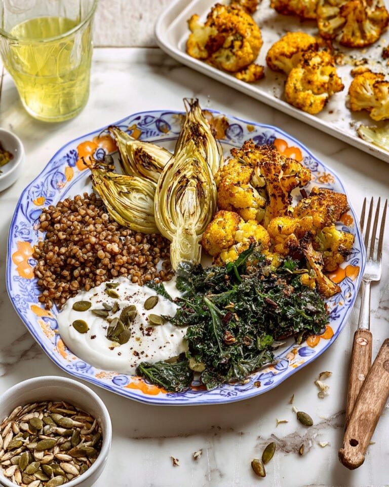 Turmeric & Lemon Roasted Cauliflower Bowl with Kale, Quinoa, and Coconut Yogurt Recipe