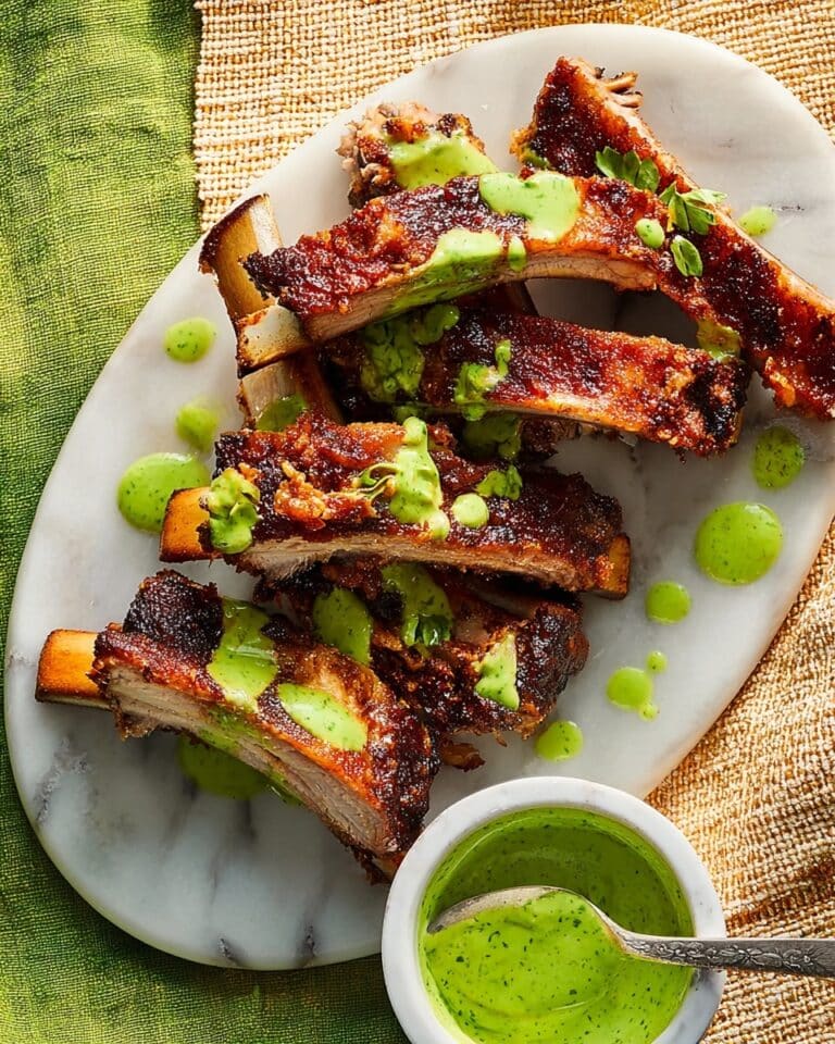 Sticky Tamarind Pork Ribs with Spicy Green Chutney Recipe