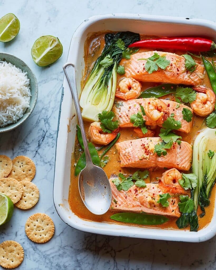 Fragrant Coconut, Salmon & Prawn Traybake Recipe